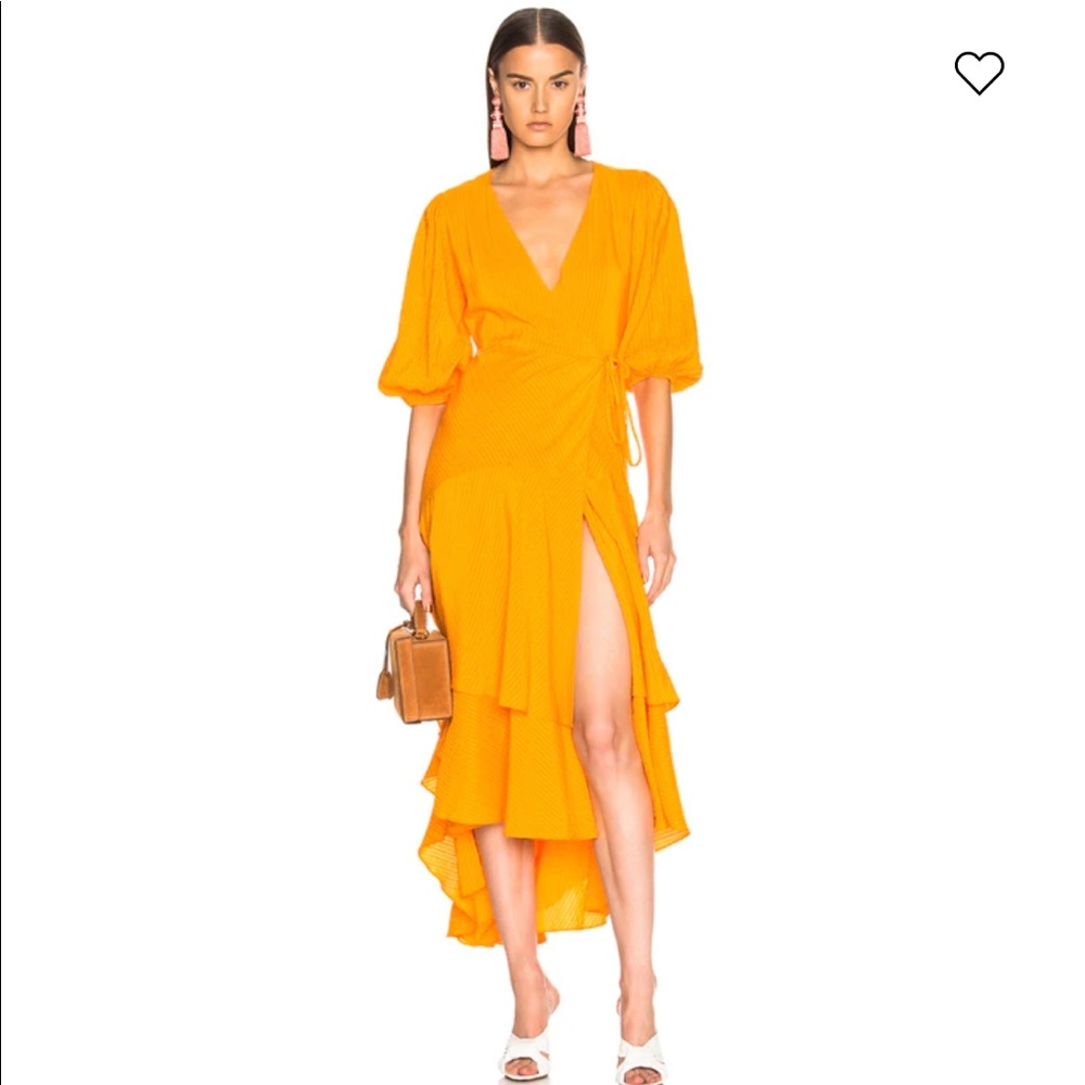 GANNI Wilkie Seersucker Wrap Dress in Turmeric SZ 34